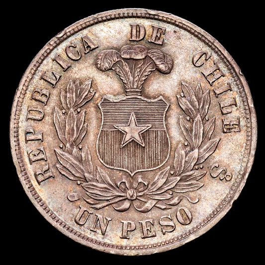 Chile. 1 Peso. (25,01 g.). Santiago de Chile. 1884. KM-142,1. XF. Tono.