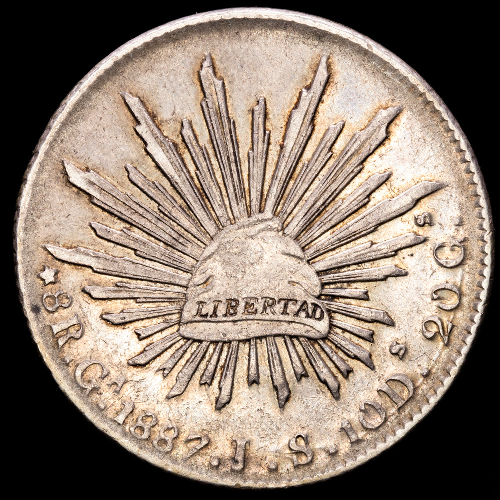 Republica Mexicana. 8 Reales. (27,02g.). G.ª Guadalajara. 1887. Ensayador J.S. KM-377.6. VF+.