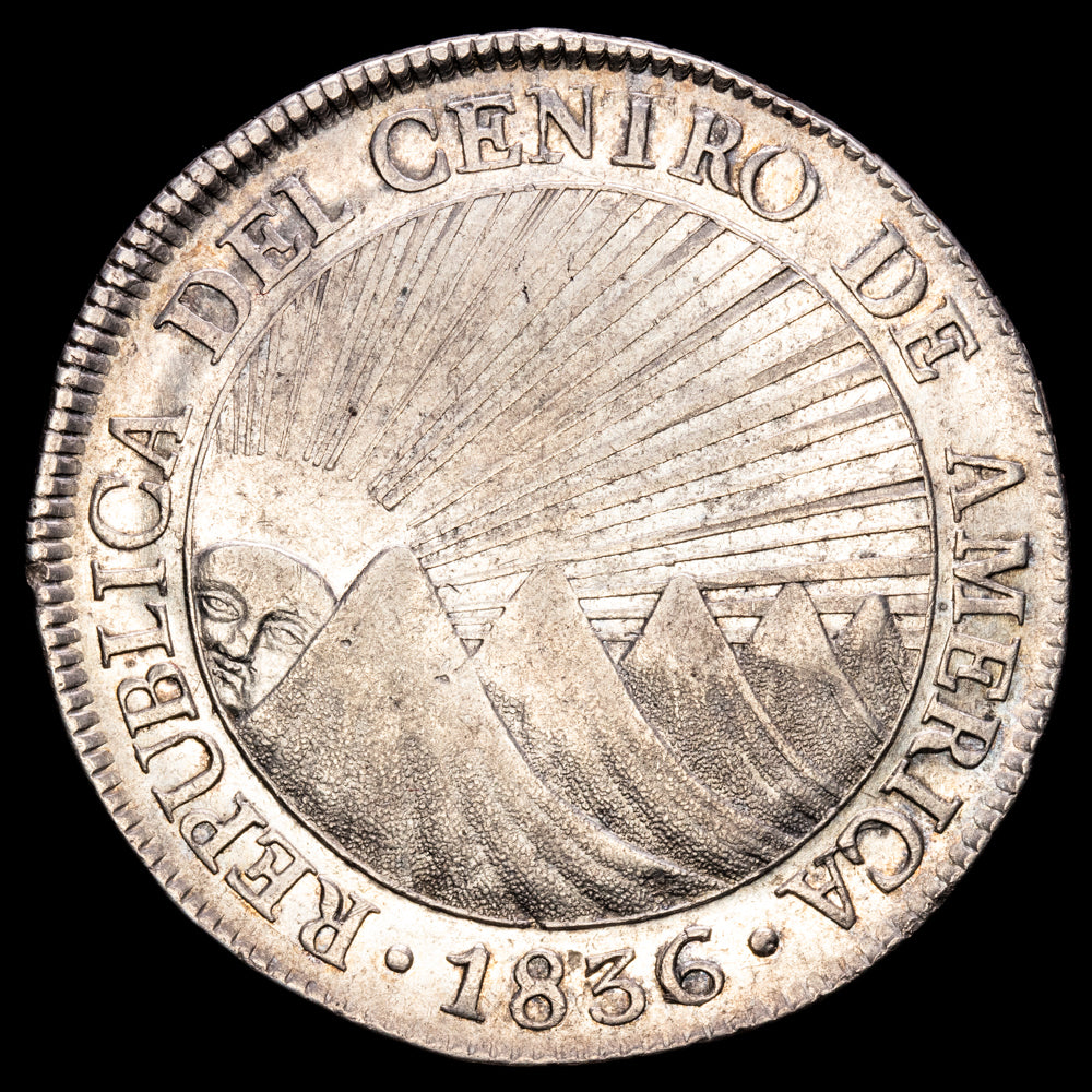 Guatemala – República Centroamericana. 8 Reales. (26,88g.). Nueva Guatemala. 1836. Ensayador M. KM-4. VF.