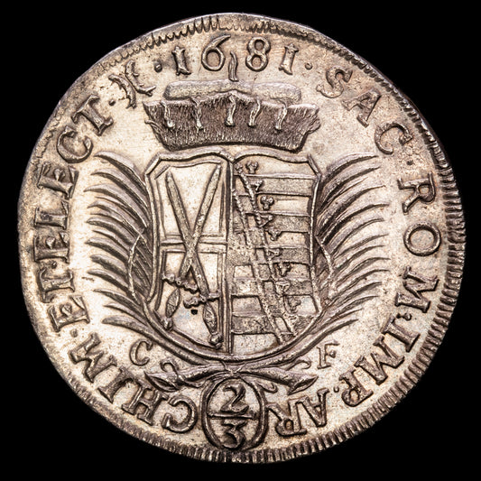 Alemania – Johann George III. 2/3 Thaler. (15,4g.). 1681. KM-588. XF. Joham Georg III