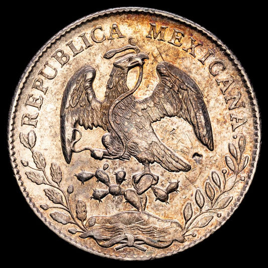 México. 1893. Zs (Zacatecas). FZ. 8 reales. (KM. 377.13). Golpecitos. Pequeños resellos orientales. AG. 26,91 g. Bonita pátina irisada. Precioso ejemplar. EBC-.
