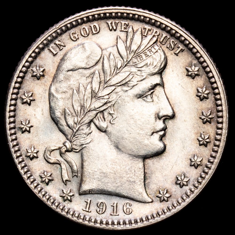 Estados Unidos. 1/4 Dollar (6,23 g.). Denver. 1916. KM-114. XF+. Tirada 264000. Escasa en esta condición.