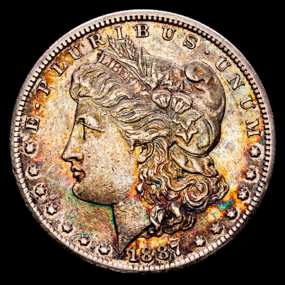 Estados Unidos – Morgan Dollar. 1 Dollar. (26,75 g.). San Francisco. 1887. KM-110. XF. Precioso color arcoiris