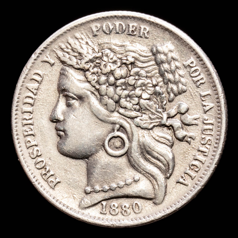 República de Perú. 1 Peseta. (4,9 g.). Lima. 1880. KM-200.2. VF+.