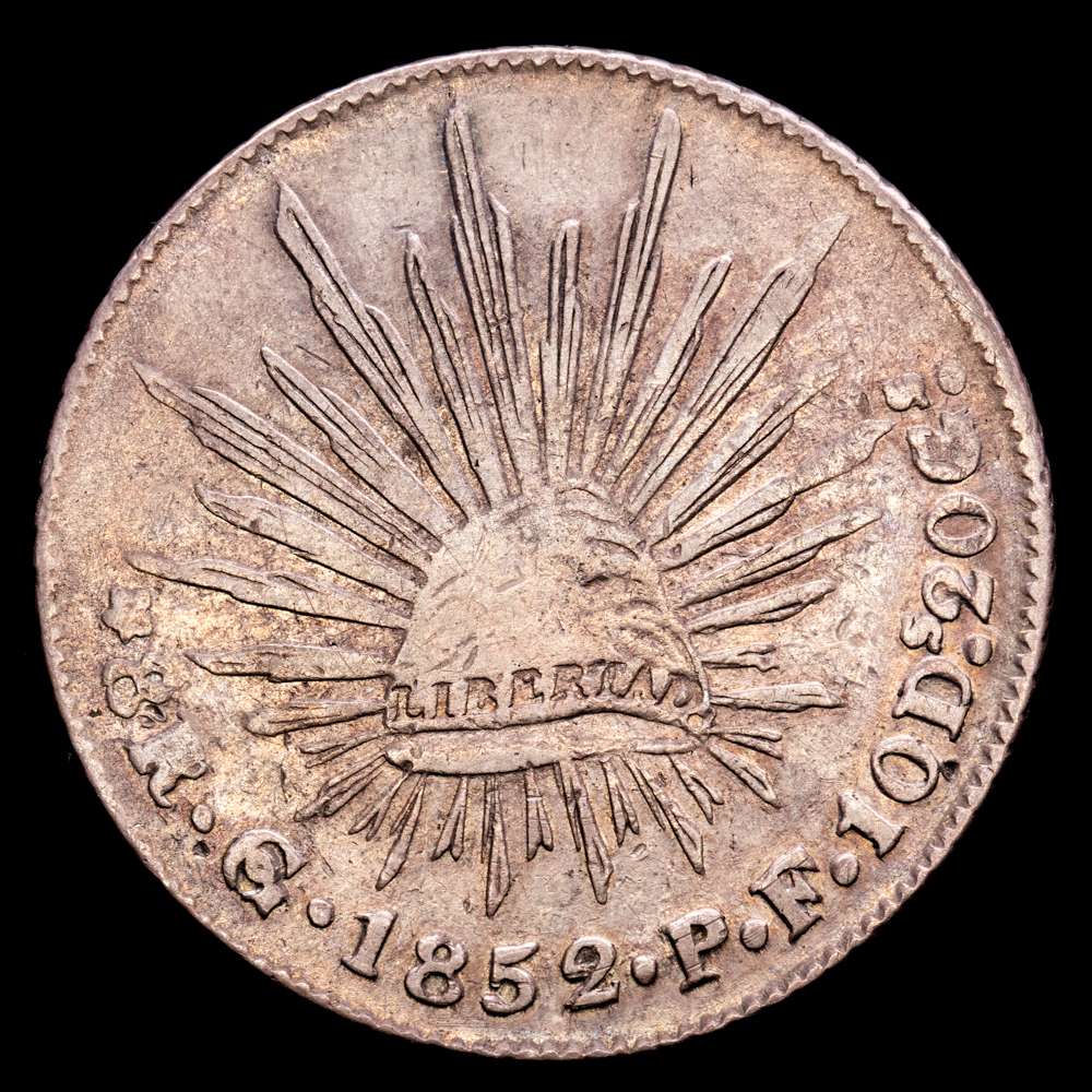 México. 8 Reales. (26,87 g.). Guanajuato. 1852. Ensayador P·F. KM-377.8. MBC+.