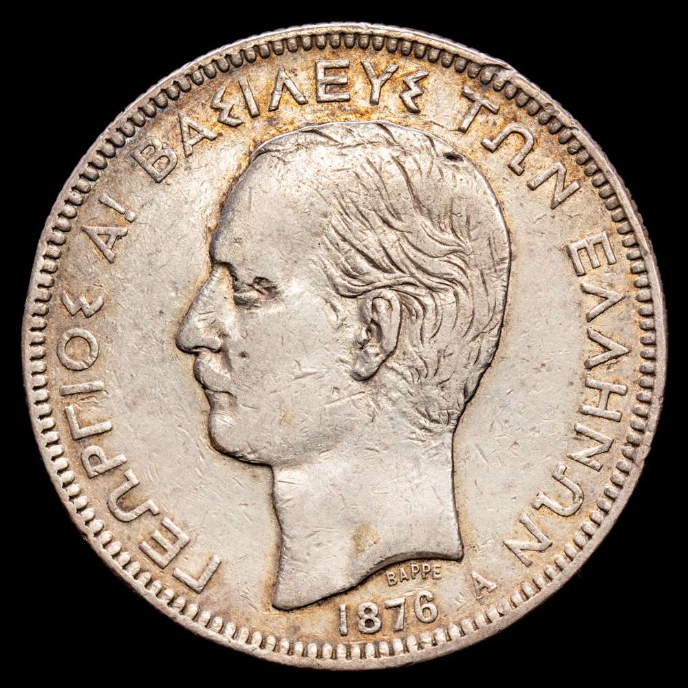 Grecia. 5 Dracmas. (24,94 g.). París. 1876. KM-46. VF+.