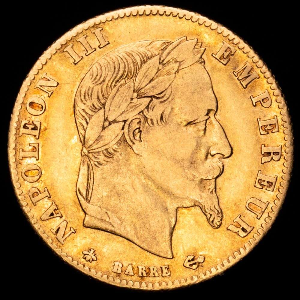 Francia – Napoleón III. 5 Francs. (1,59 g.). París (A). 1864. KM-803.1. MBC+. Restos de brillo original.