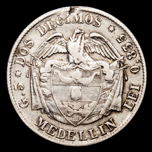 Colombia. 2 Décimos. (4,8 g.). Medellín. 1874. KM-160. VF.