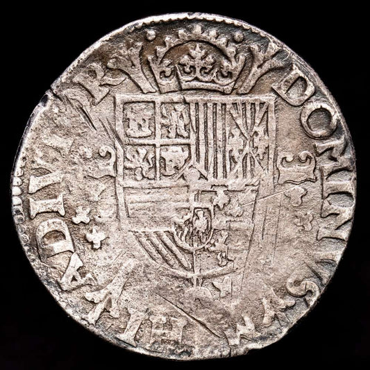 Paises Bajos – Felipe II. 1/5 de Escudo. (6,5 g.). Condado de Tornai. 1584. VTI-919. MBC. Raya en A: Condado de Tournai. Escasa.
