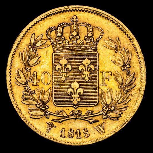 Francia – Louis XVIII. 40 Francs. (12,9 g.). Lille. 1818. W. GAD-1092. MBC+.