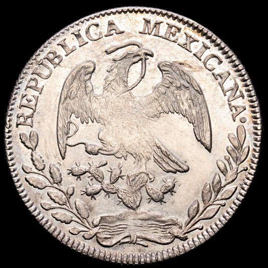 República de México. 8 Reales. (26,94 g.). Zacatecas. 1856. Ensayador M·O. KM-377.13. EBC+. Parte de brillo original.