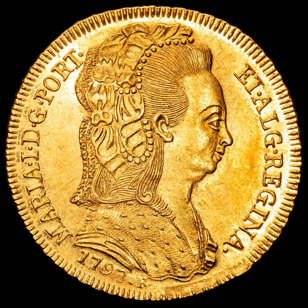 BRASIL. 6400 Reis (Peca), 1797-R. 14,39 gramos. Casa de la Moneda de Río de Janeiro. Maria I. Fr-87; KM-226.1. UNC.