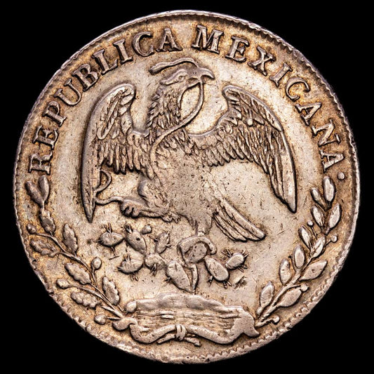México. 8 Reales. (27,09 g.). Hermosillo. 1864. F·M. KM-377.9. MBC+. Muy rara