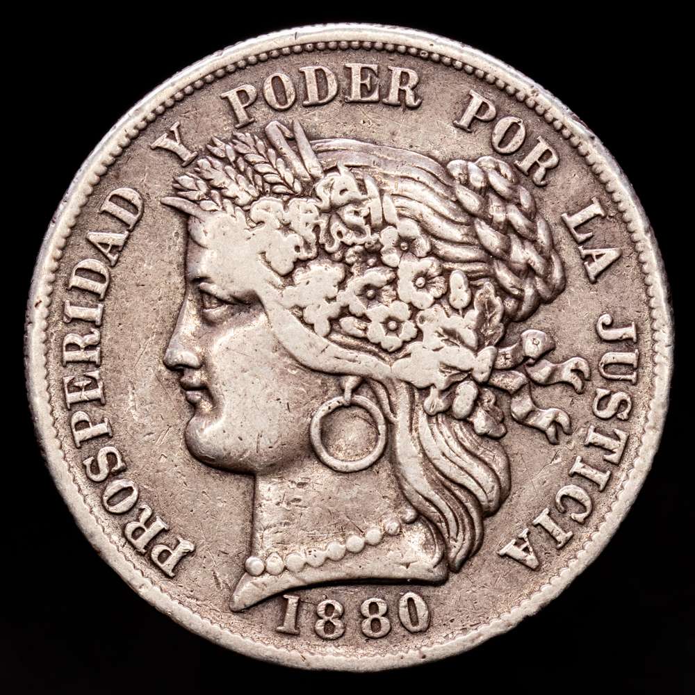 Peru. 5 Pesetas. (24,45 g.). Lima. 1880. KM-201.1. MBC.