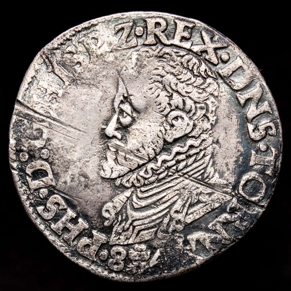 Paises Bajos – Felipe II. 1/5 de Escudo. (6,5 g.). Condado de Tornai. 1584. VTI-919. MBC. Raya en A: Condado de Tournai. Escasa.