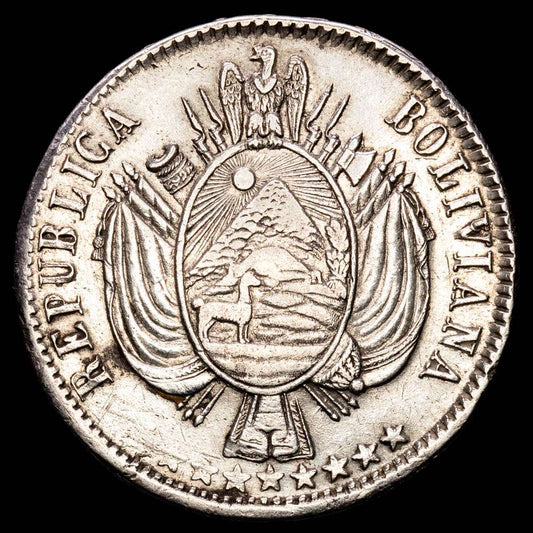 República de Bolivia. 1 Boliviano. (24,85 g.). Potosí. 1866. Ensayador F·P. KM-152.1. VF+.