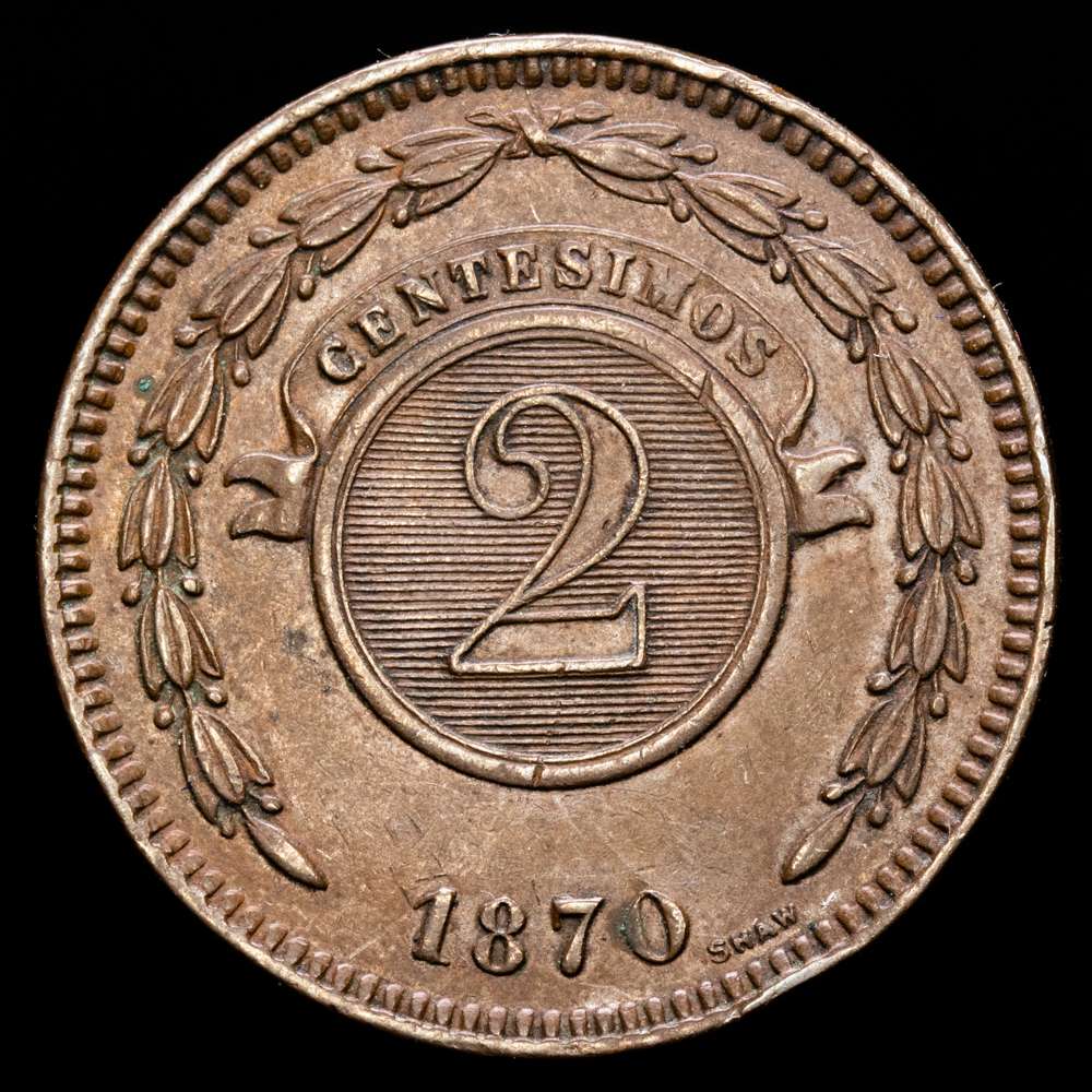 Paraguay – República. 2 Centésimos. (9,71g.). 1870. KM-3. VF+.