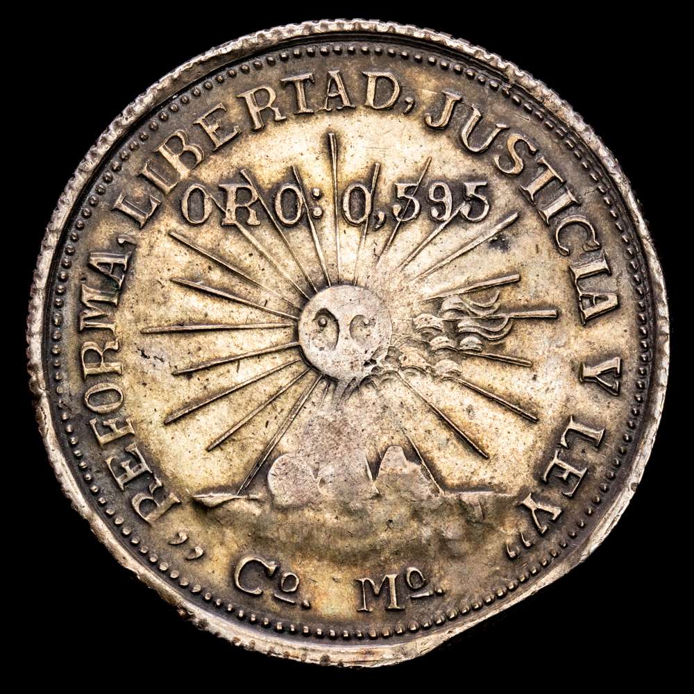 México – Campo Morado. 2 Pesos. (24.41 g.). Gerrero. 1915. Ensayador Cº-Mº. KM-660. MBC+. Tono.