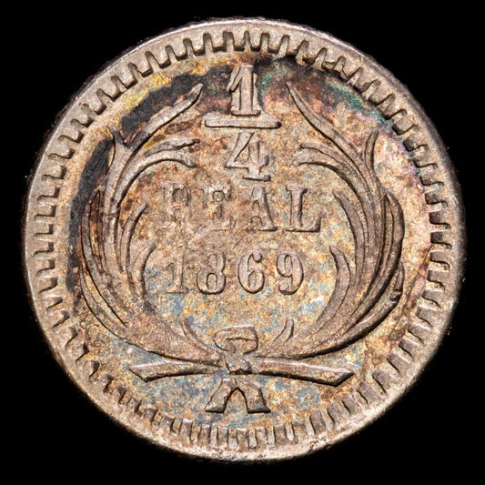 República de Guatemala – 1/4 Real (0,78 g.). 1869. KM-130. XF.