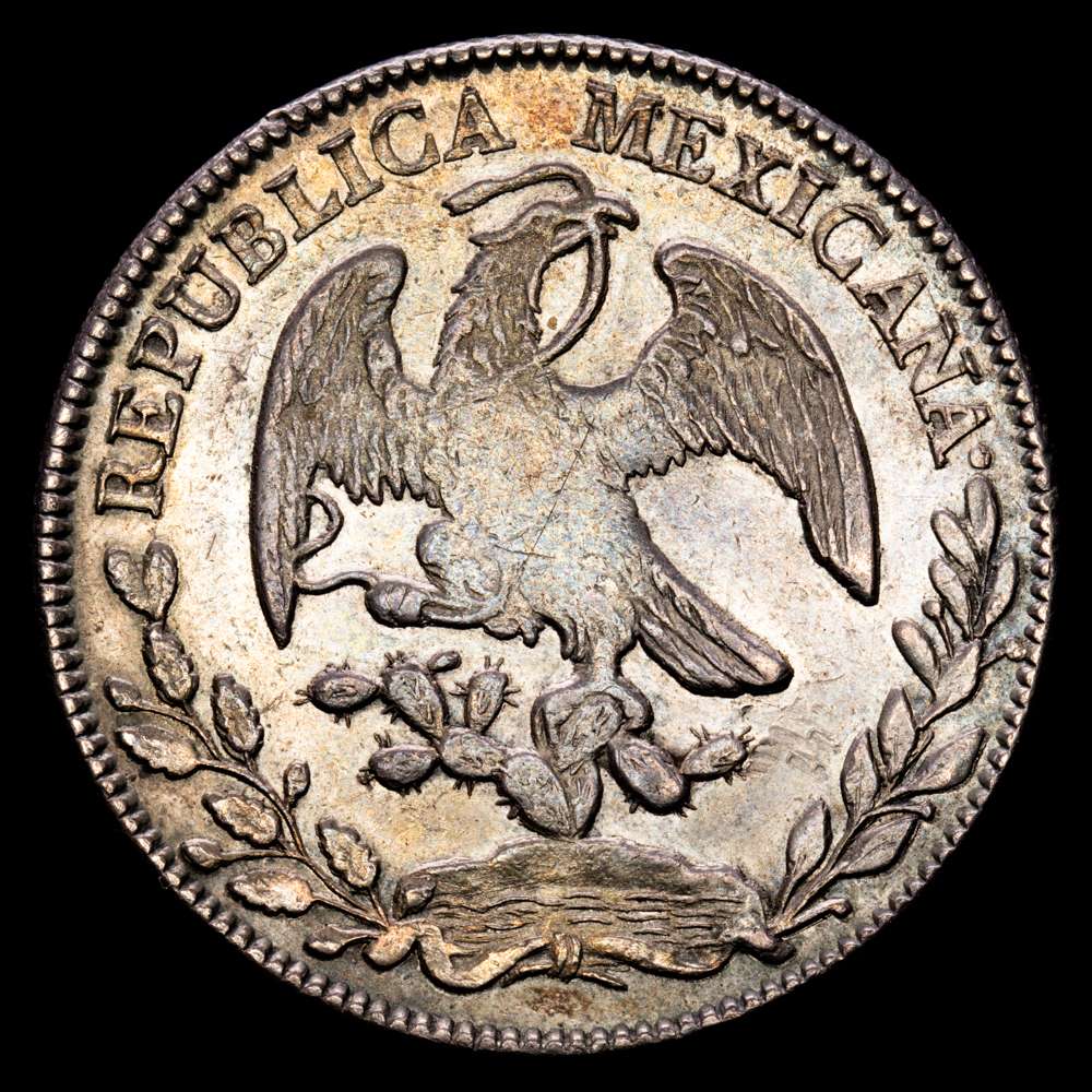 República de México. 8 Reales. (26,77 g.). Zacatecas. 1875. Ensayador J·A. KM-379.13. XF. Bella pátina de monetario antiguo