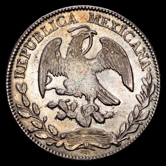 República de México. 8 Reales. (26,77 g.). Zacatecas. 1875. Ensayador J·A. KM-379.13. XF. Bella pátina de monetario antiguo