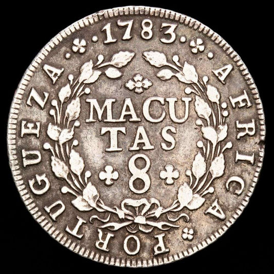 Angola. D. Maria I y D. Pedro. 8 Macutas (11,54 g.). 1783. K-23. XF.