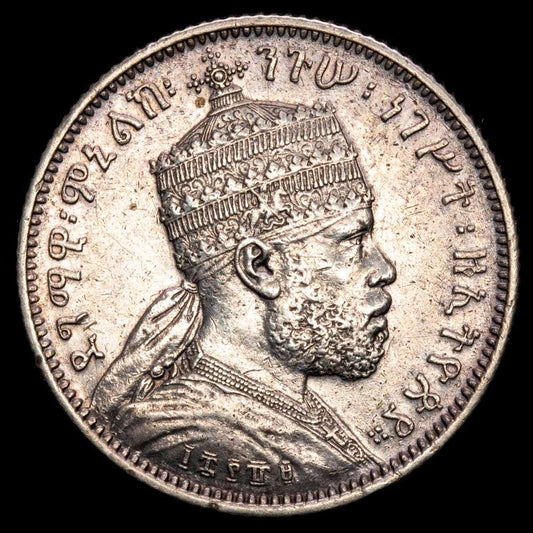 Ethiopia – Menelik II. 1/4 Birr (7,04 g.). 1889-A. KM-3. XF+.