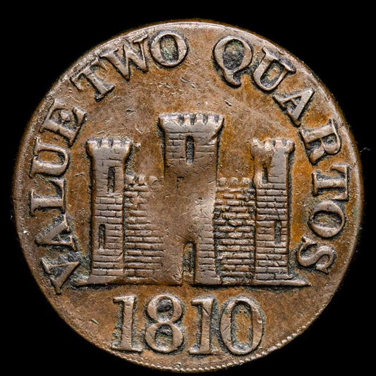 Gibraltar – Jorge III. 2 Quartos (6,76 g.). 1810. KM-TM-4.2. VF+.