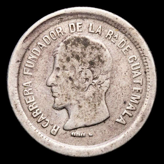 República de Guatemala – 1 Real (2,84 g.). Guatemala. 1867-R. Ensayador R. KM-141. F. Con contramarca.