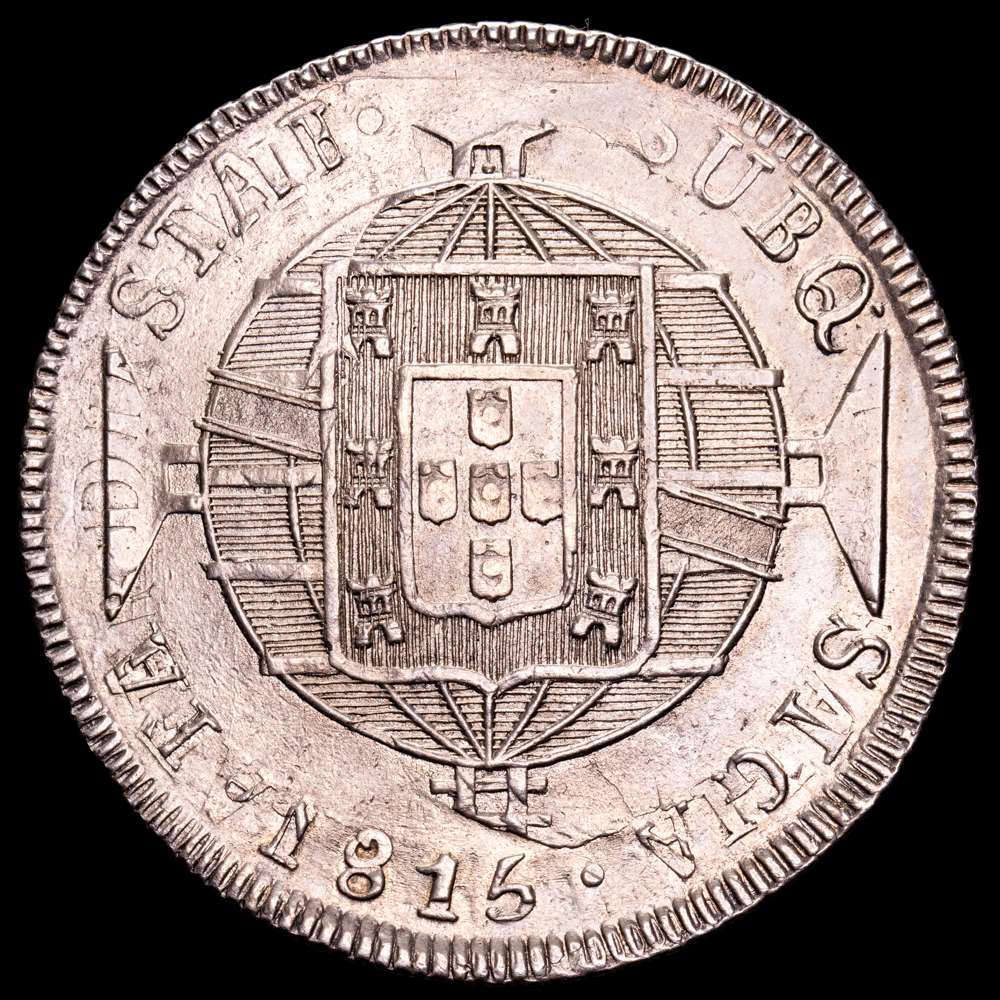 Brasil. 960 Reis. (26,88 g.). Rio. 1819. KM-326.1. EBC. Acuñada sobre un 8 Reales 1815 Santiago de Chile R