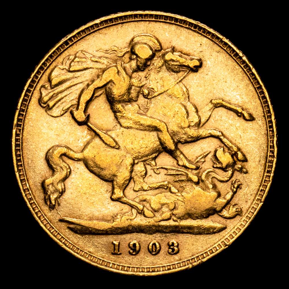 Gran Bretaña – Edward VII. Half-sovereign. (4,00 g.). London. 1903. Fr-401. VF+