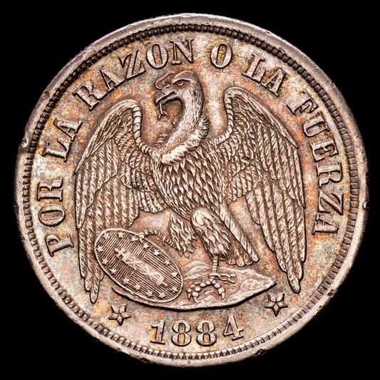 Chile. 1 Peso. (25,01 g.). Santiago de Chile. 1884. KM-142,1. XF. Tono.