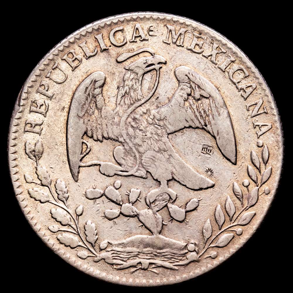 México. 8 Reales. (26,94 g.). Guanajuato. 1855. Ensayador P·F. KM-377.8. MBC+.