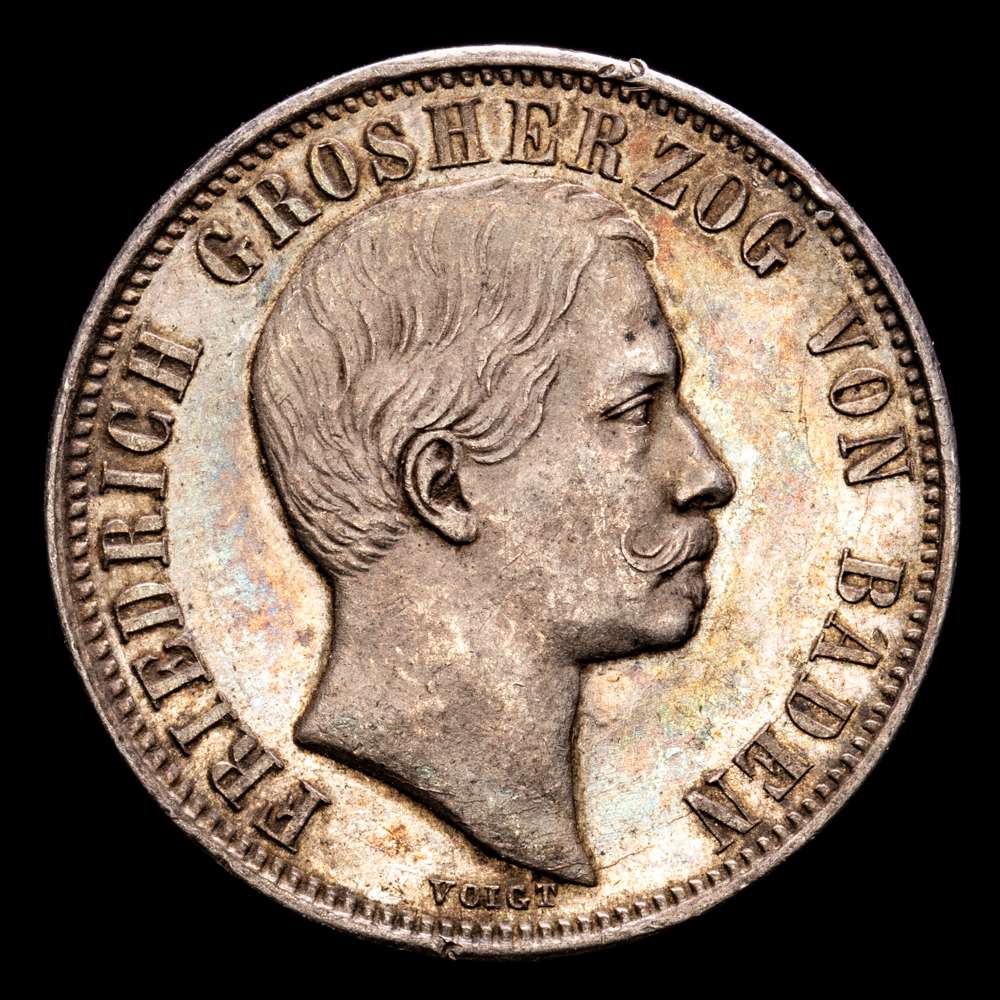 Alemania –  Friedrich I. 1/2 Gulden. (5,29 g.). 1860. AKS126. SC-. Bella pátina. Gran parte de brillo original.