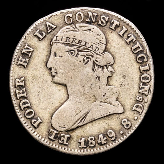 República de Ecuador. 2 Reales. (6,15 g.). Quito. 1849. Ensayador G·J. KM-33. MBC-. Rara