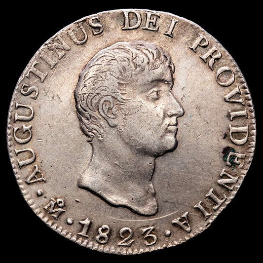 México – Agustín Iturbide. 8 Reales. (27 g.). México. 1823. J·M. KM-310. MBC+. Escasa.