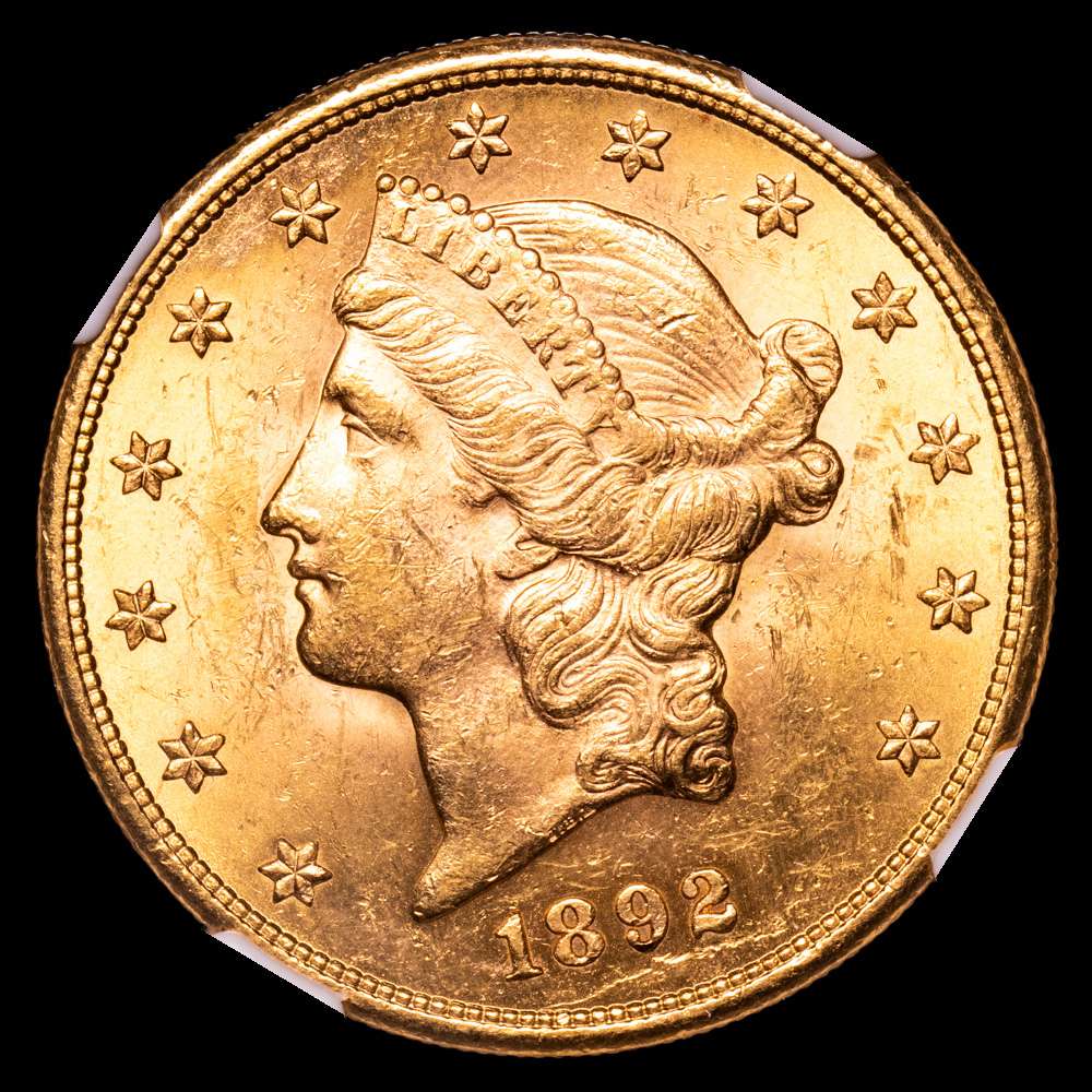 20 dólares 1892 S, San Francisco. Tipo cabeza de la libertad. KM 74,3. Fr. 178. NGC MS62.