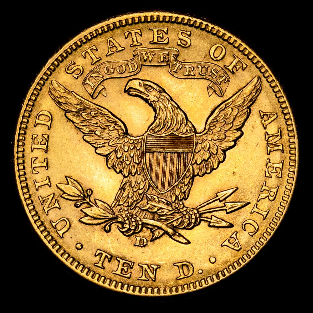 Estados Unidos 10 Dólares 1906 D KM# 102, N# 16134; Oro (.900) 16,72 g; “Coronet Head”; Con lema;  Casa de la Moneda de Denver; UNC-.