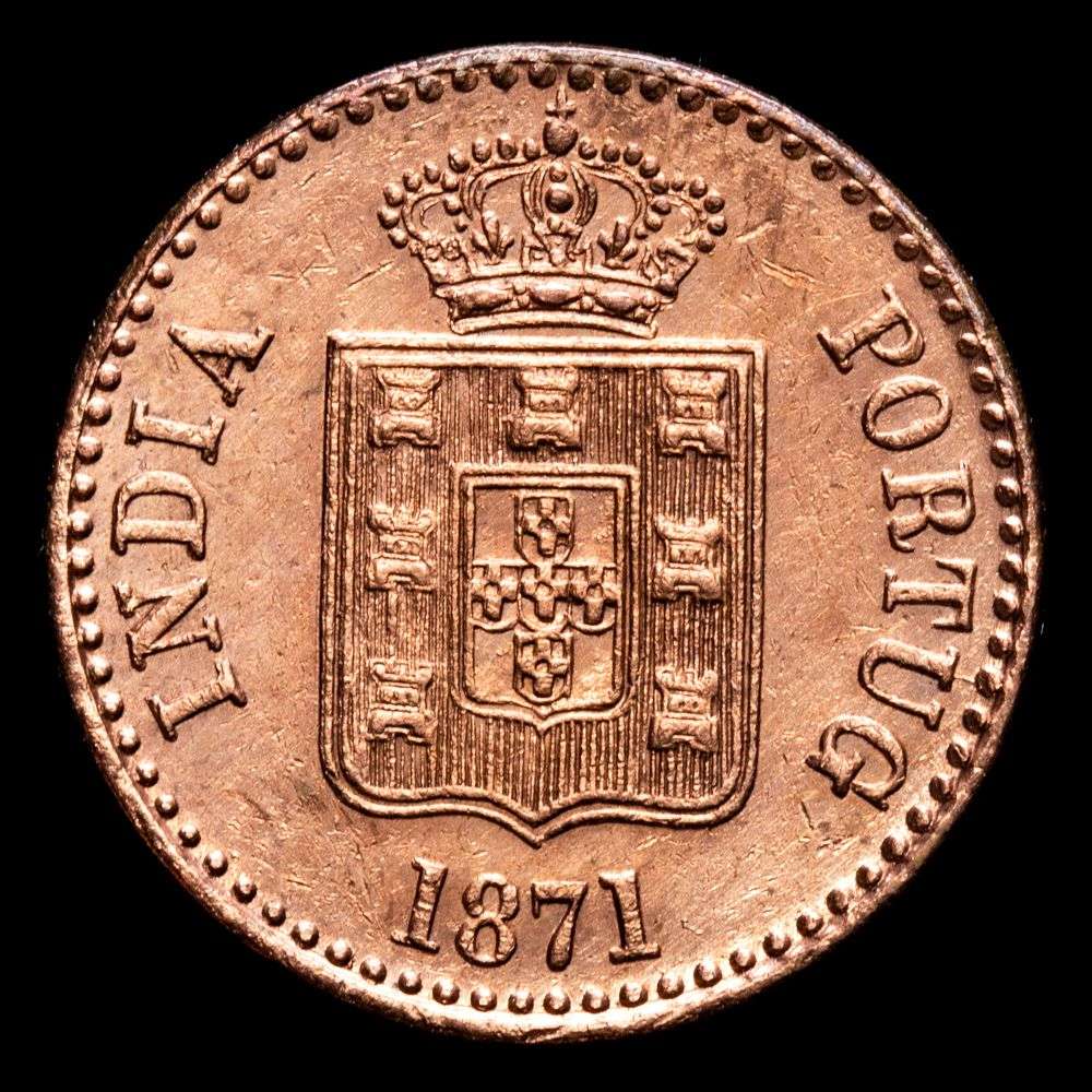 India – D. Luis I. 10 Reis (6,38 g.). Bombain. 1871. KM-303. XF. Rara.