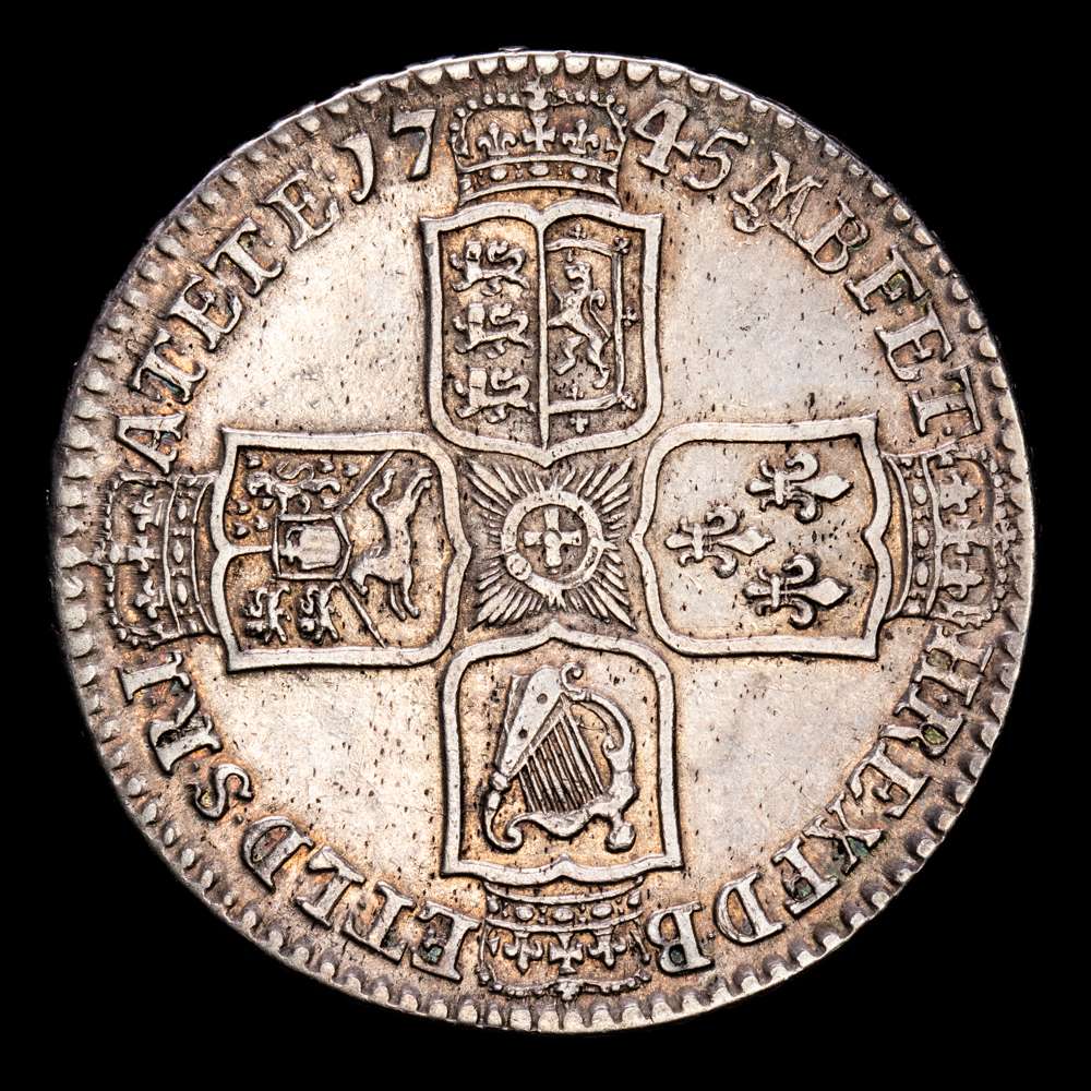 Gran Bretaña – George II. 1/2 Crown. (14,92 g.). Lima. 1745. KM-584.3. MBC+.