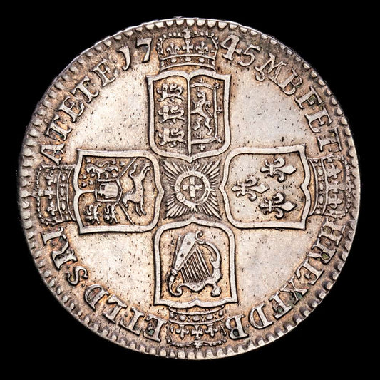 Gran Bretaña – George II. 1/2 Crown. (14,92 g.). Lima. 1745. KM-584.3. MBC+.