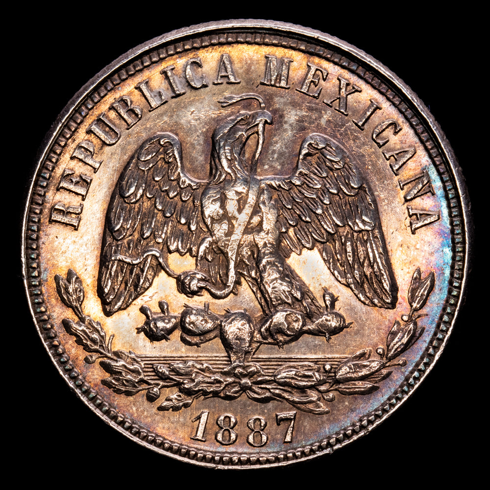 República de México – 50 Centavos (13,87 g.). Durango. 1887. Ensayador C. KM-407.3. EBC. Preciosa pátina.