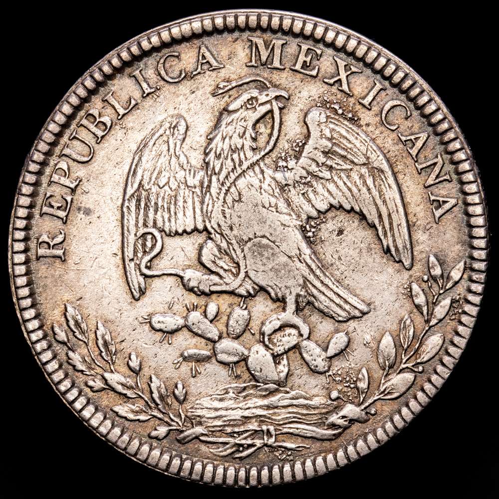 México. 8 Reales. (27,11 g.). Chihuahua. 1845. R·G. KM-377,2. MBC+. Pátina