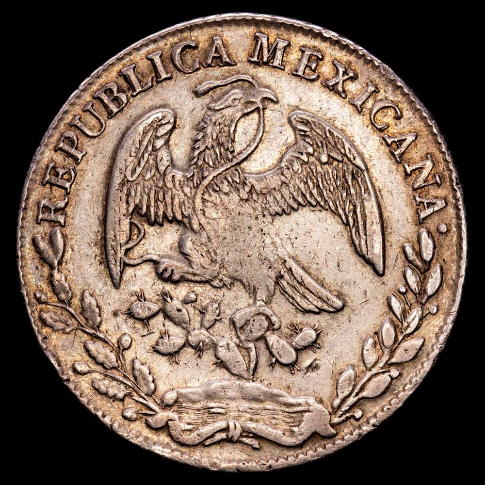 México. 8 Reales. (27,09 g.). Hermosillo. 1864. F·M. KM-377.9. MBC+. Muy rara