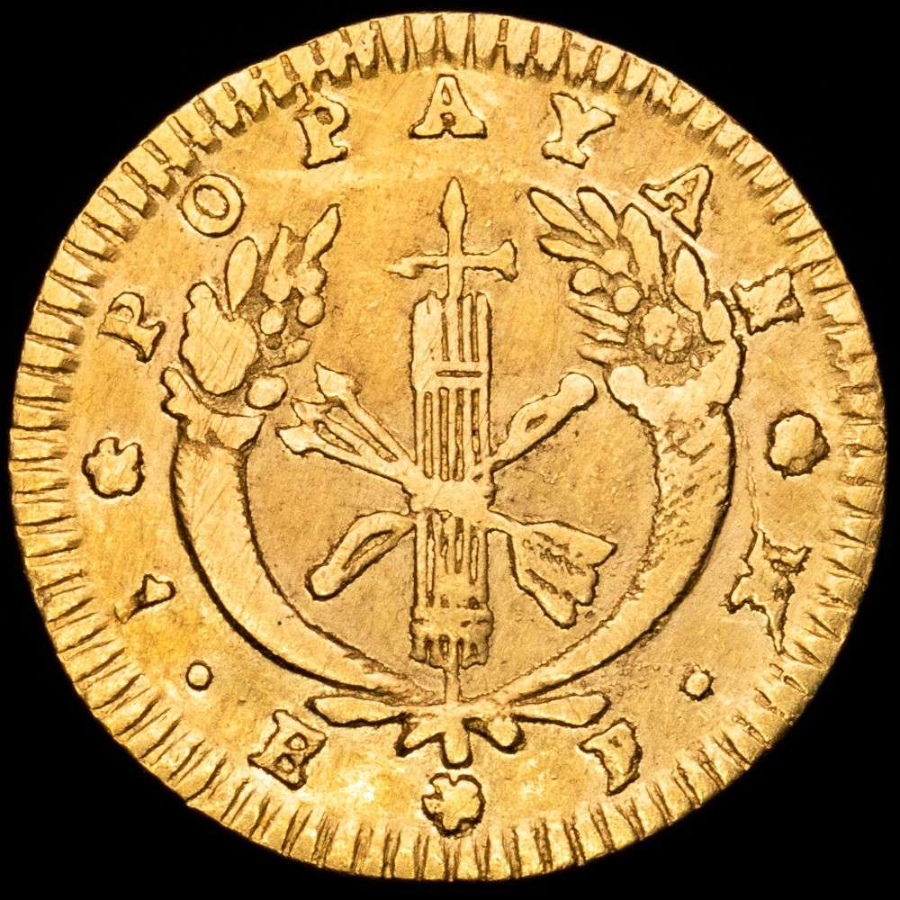 República de Colombia. 1 Escudo (3,72 g.). Popayán. 1823. Ensayador F·M. KM-81.2. MBC+. Escasa.