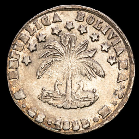 Bolivia. 4 Reales. (13,47g.). Potosí. 1855. Ensayador M·J. KM-123.2. VF.