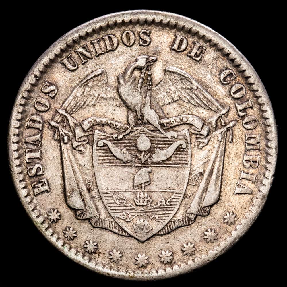 Colombia. 1 Peso. (24,94 g.). Bogotá. 1864. KM-139,1. VF+. Escasa