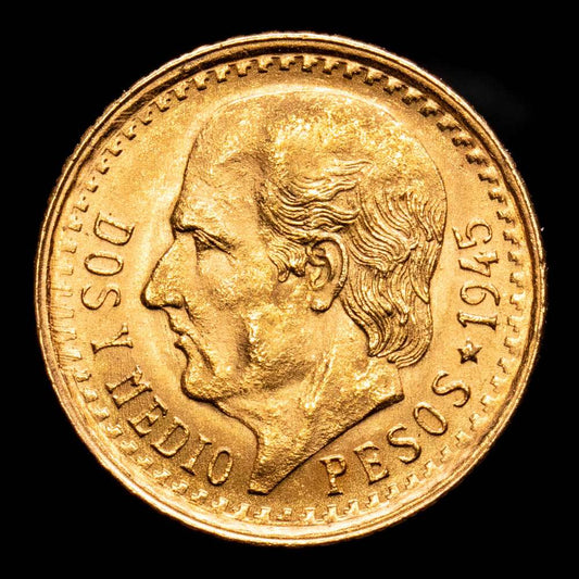 México. 2 1/2 Pesos. (2,08 g.). 1945. KM-463. UNC-.