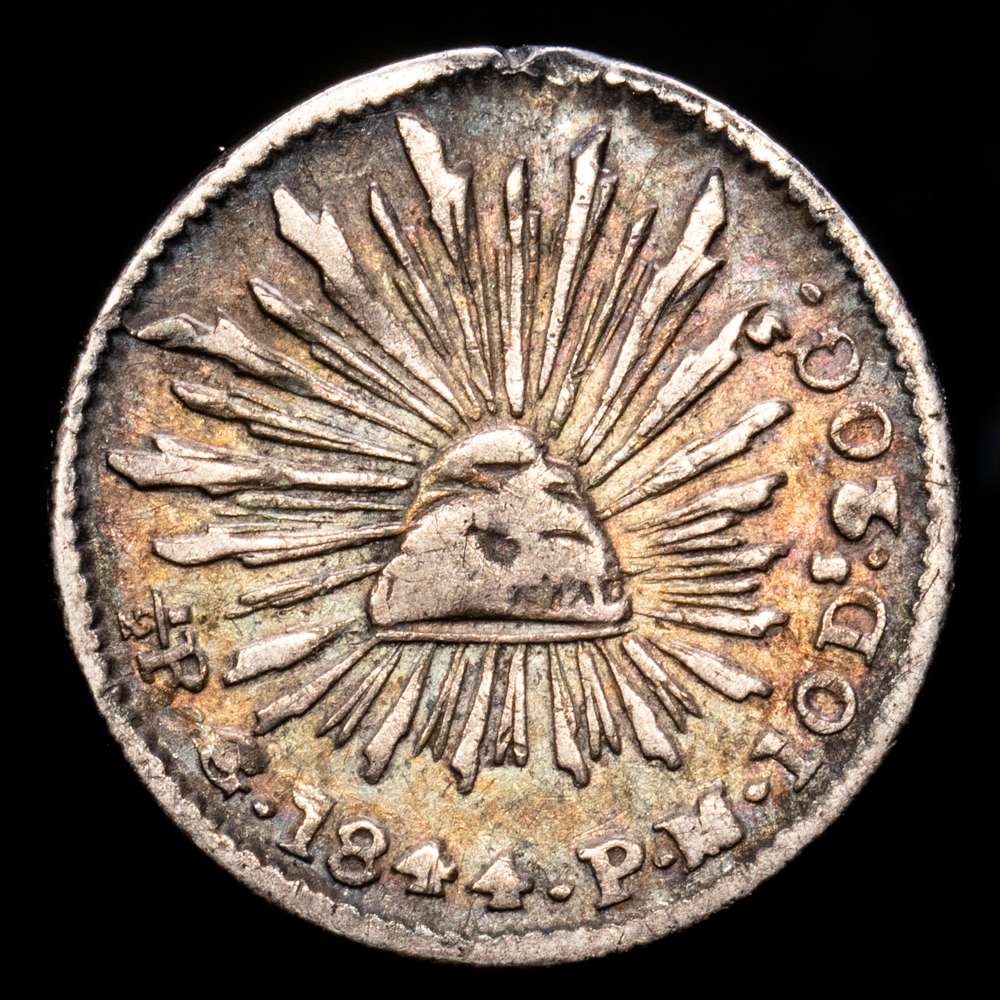 México. 1/2 Real. (1,67 g.). Guanajuato. 1844. P·M. KM-370,7. MBC. Bello color