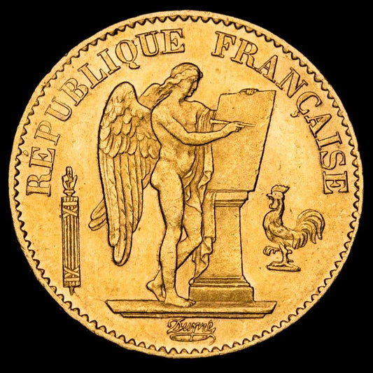 República de Francia. 20 Francos. (6,45g.). París · A ·. 1876. KM-825. XF+. Brillo original.